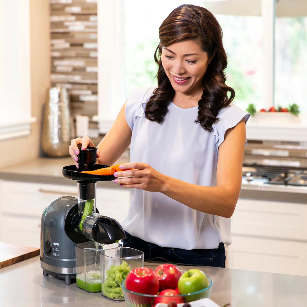 150W Horizontal Slow Masticating Juicer in Gray, Cold Press