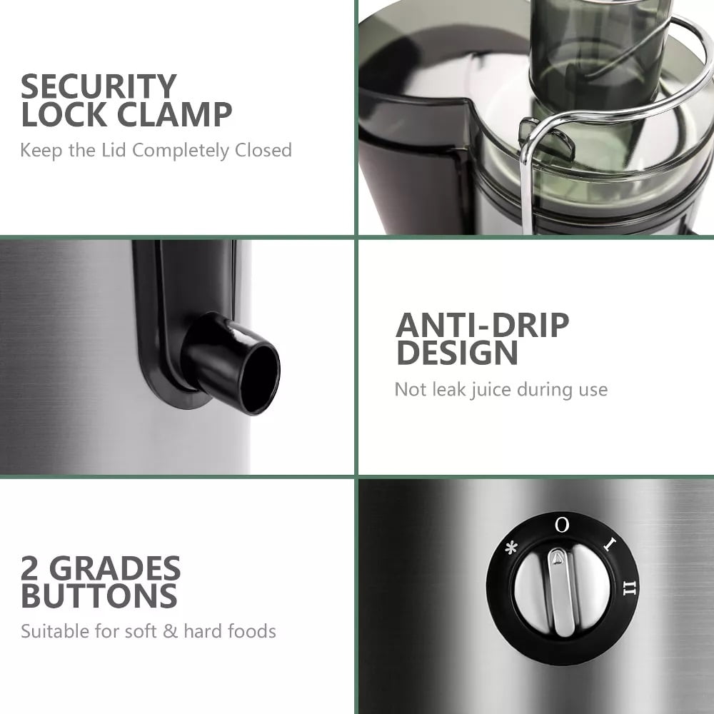 SUGIFT Electric Juicer Centrifugal Juicer Extractor 2 Speed for Whole Fruit and Vegetable Silver and Black