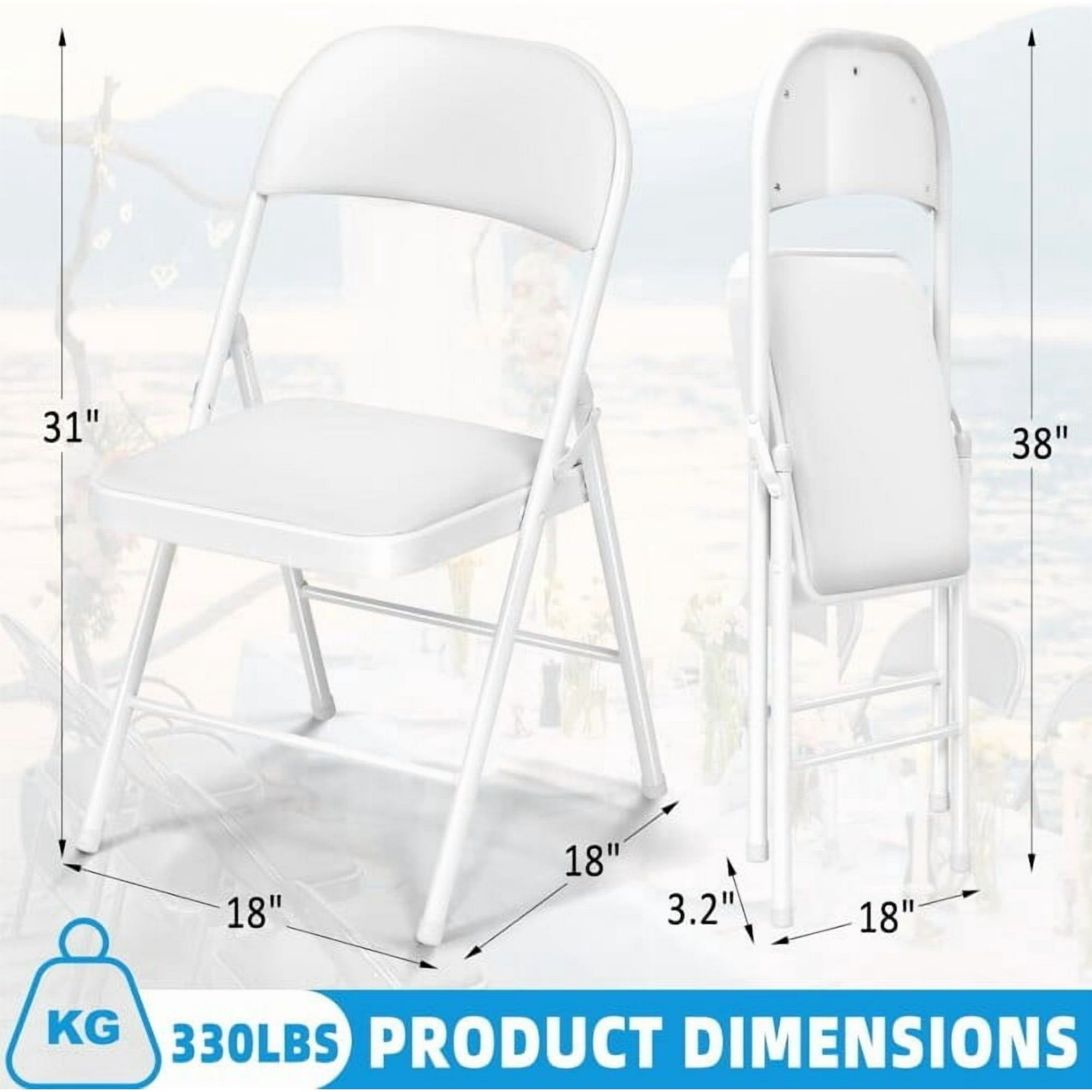 SUGIFT Deluxe Padded Seat and Metal Back Folding Chairs, White, 6 Pack