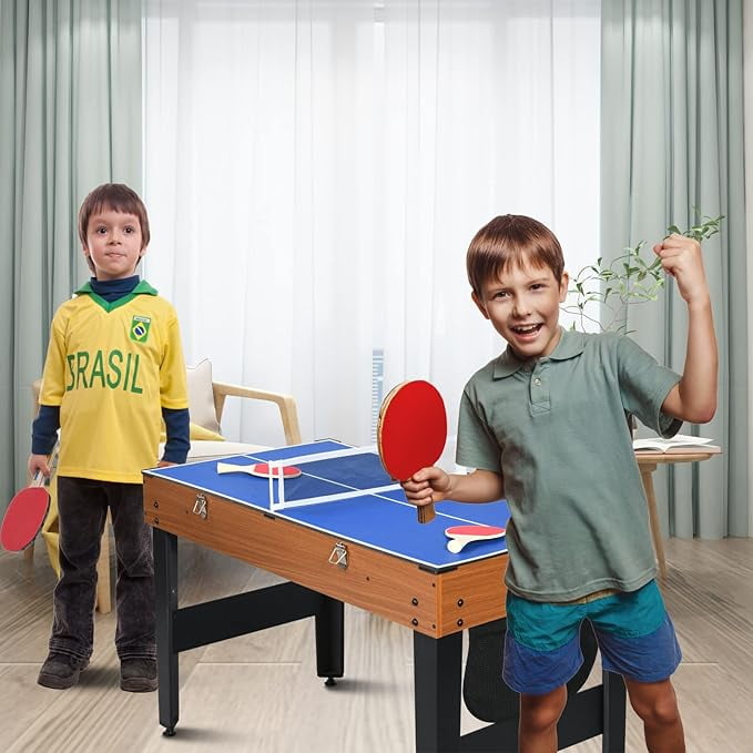 SUGIFT 4ft 7-in-1 Multi Game Table Set w/Hockey/Pool/Foosball/Ping Pong/ Shuffleboard Chess and Backgammon Combo Game Table for Adults Kids