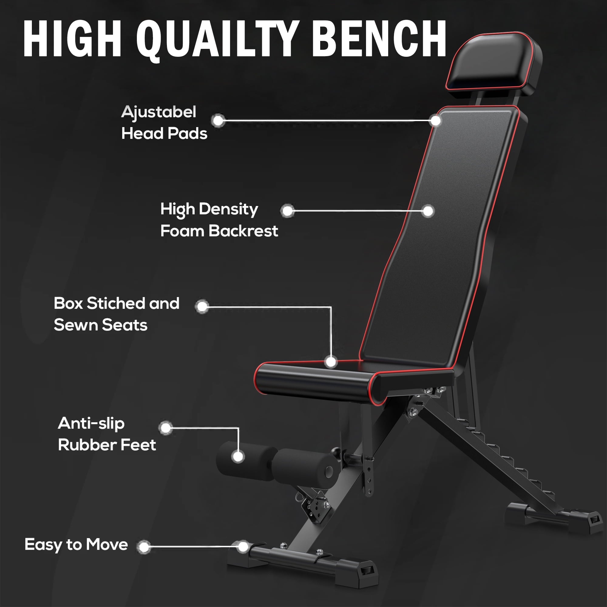 SUGIFT Adjustable Weight Bench, 650LB Foldable Workout Bench with Extended Head/Neck Protection/Spine Support for Bench Press, 3 Sec Fast Folding Multi-Purpose for Full Body Workout