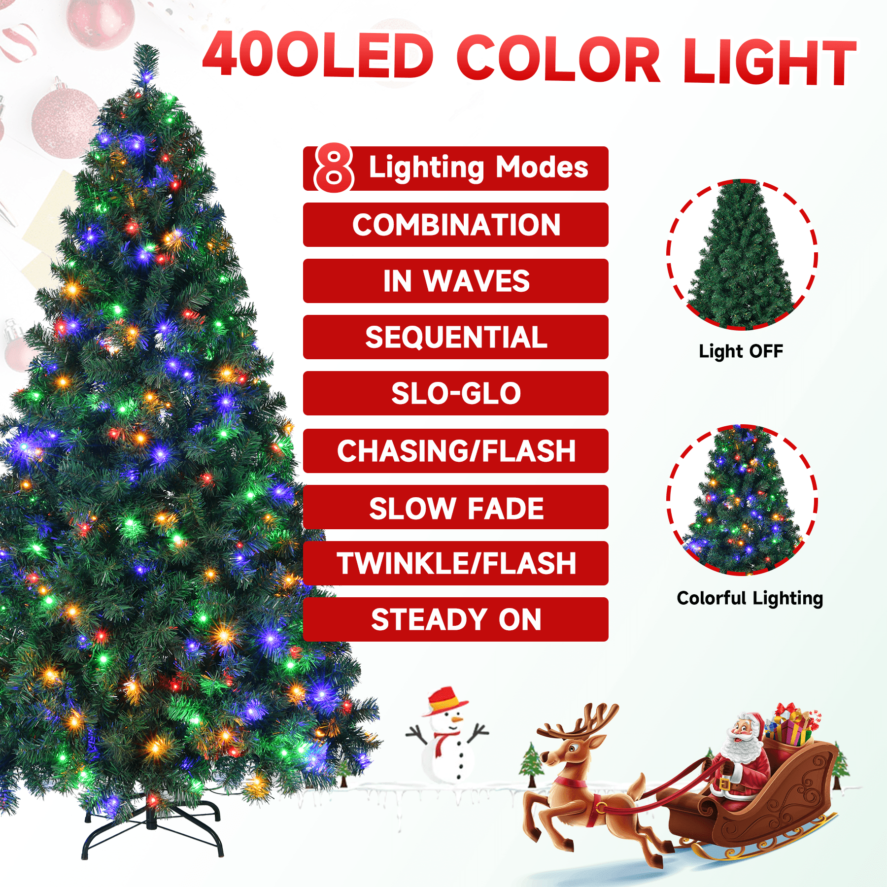 7.5ft Prelit Christmas Tree with 400 Color Changing LEDs and Foldable Stand