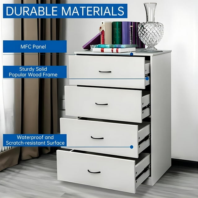 SUGIFT 4 Drawer Wood Dresser for Bedroom, Modern Storage Cabinet Dresser , Light Gray