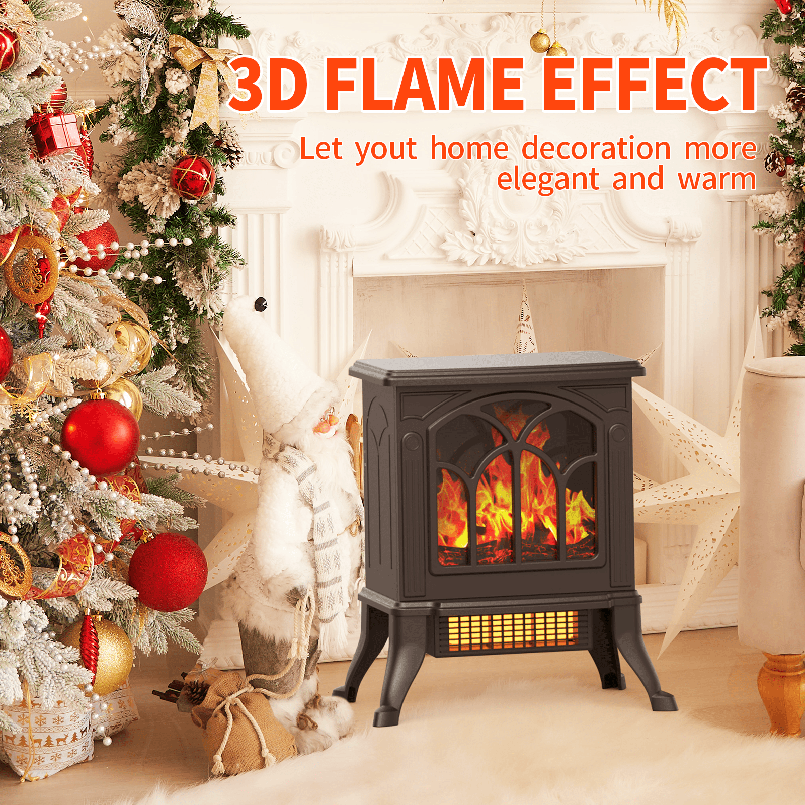 SUGIFT Electric Fireplace Infrared Stove Heater, Freestanding Fireplace Heater, 750W/1500W, Black