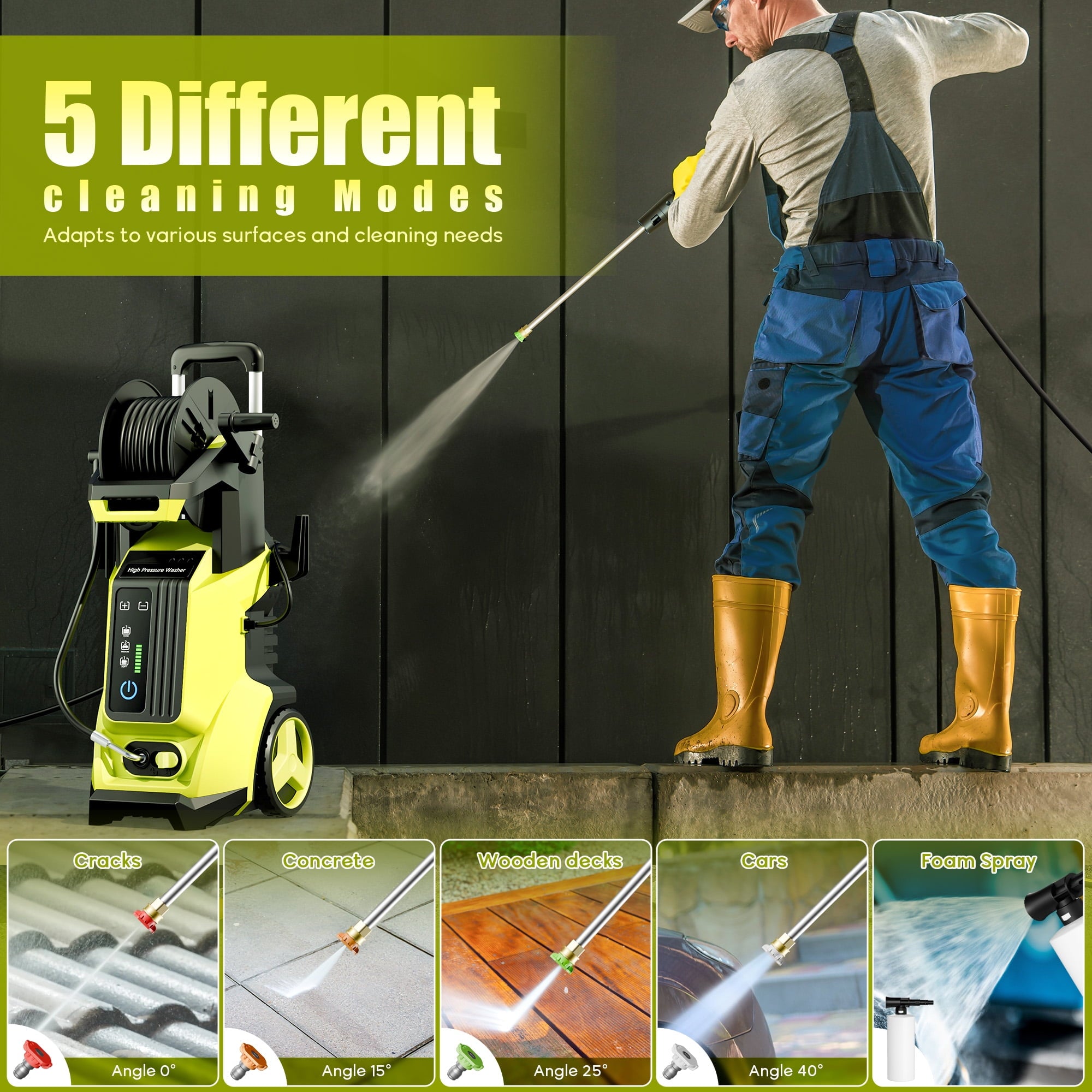 Fenbeli Electric Pressure Washer 3200 PSI 2.6 GPM Electric Power Washer with 4 Quick Connect Nozzles