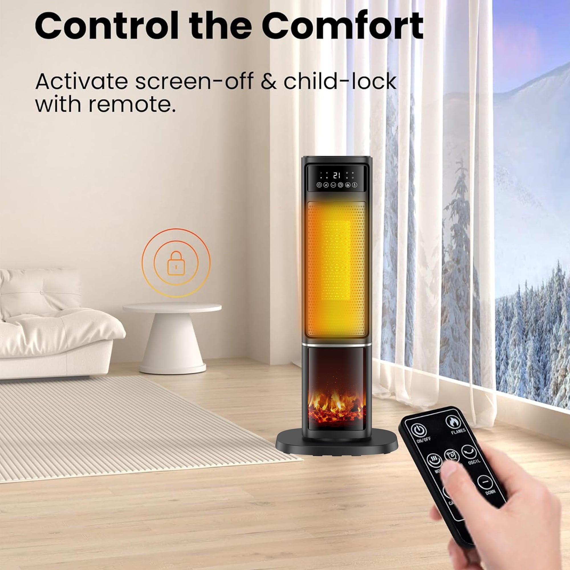 SUGIFT 1500W Portable Oscillating Ceramic Space Heater Tower with Digital Display
