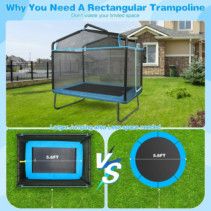 SUGIFT 3-in-1 Kids Trampoline with Swing Horizontal Bar, Indoor/Outdoor, Ages 3¨C8, Blue