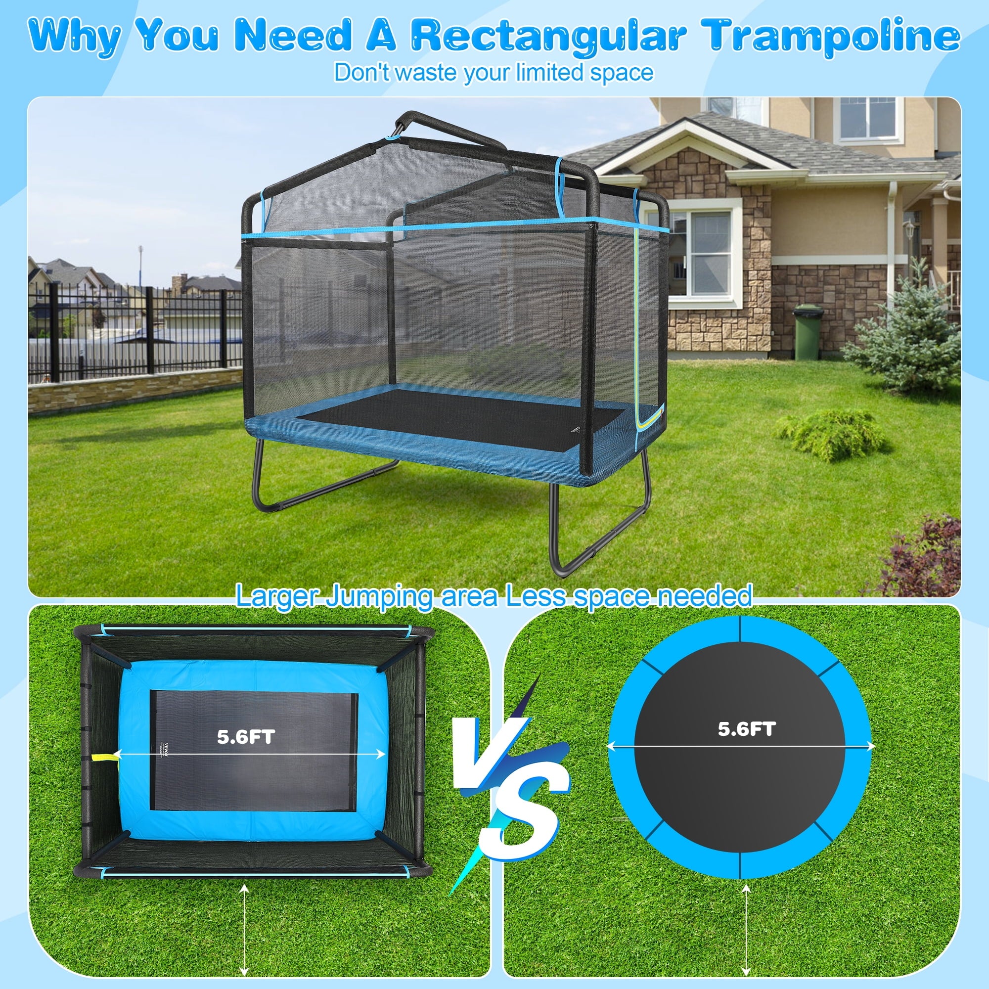 SUGIFT 12ft Trampoline with Safe Enclosure Net 680 lbs Outdoor Fitness Trampoline, Blue