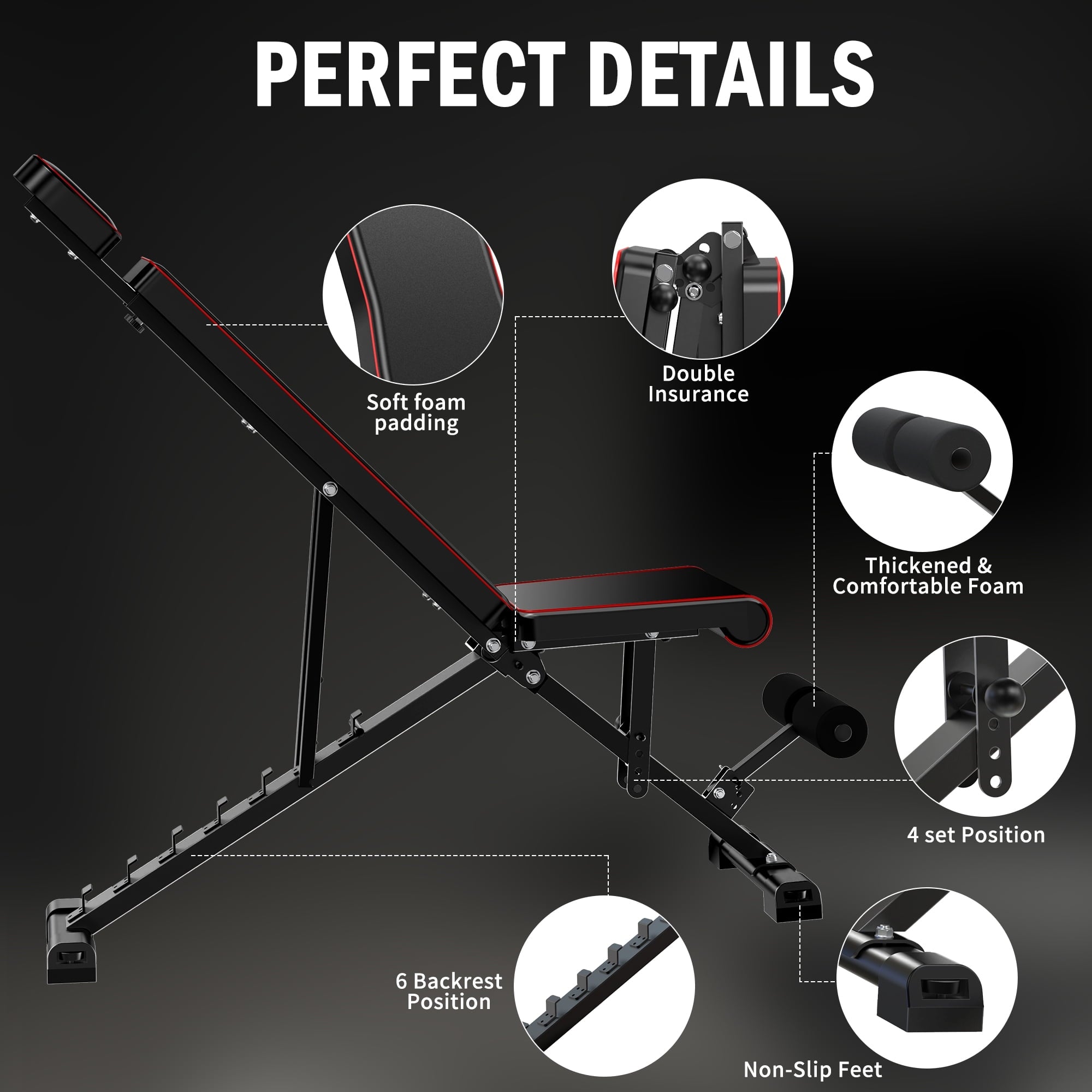 SUGIFT Adjustable Weight Bench, 650LB Foldable Workout Bench with Extended Head/Neck Protection/Spine Support for Bench Press, 3 Sec Fast Folding Multi-Purpose for Full Body Workout