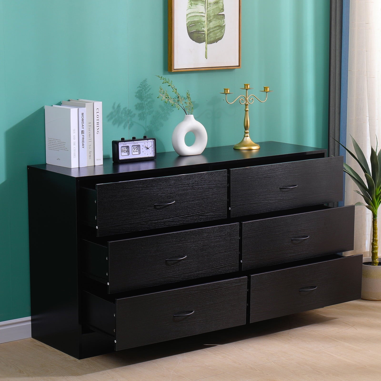 SUGIFT 6 Drawer Dresser, Modern Wood Chest of Drawers for Bedroom, Bla SUGIFT 6 Drawer Dresser, Modern Wood Chest of Drawers for Bedroom, Bla