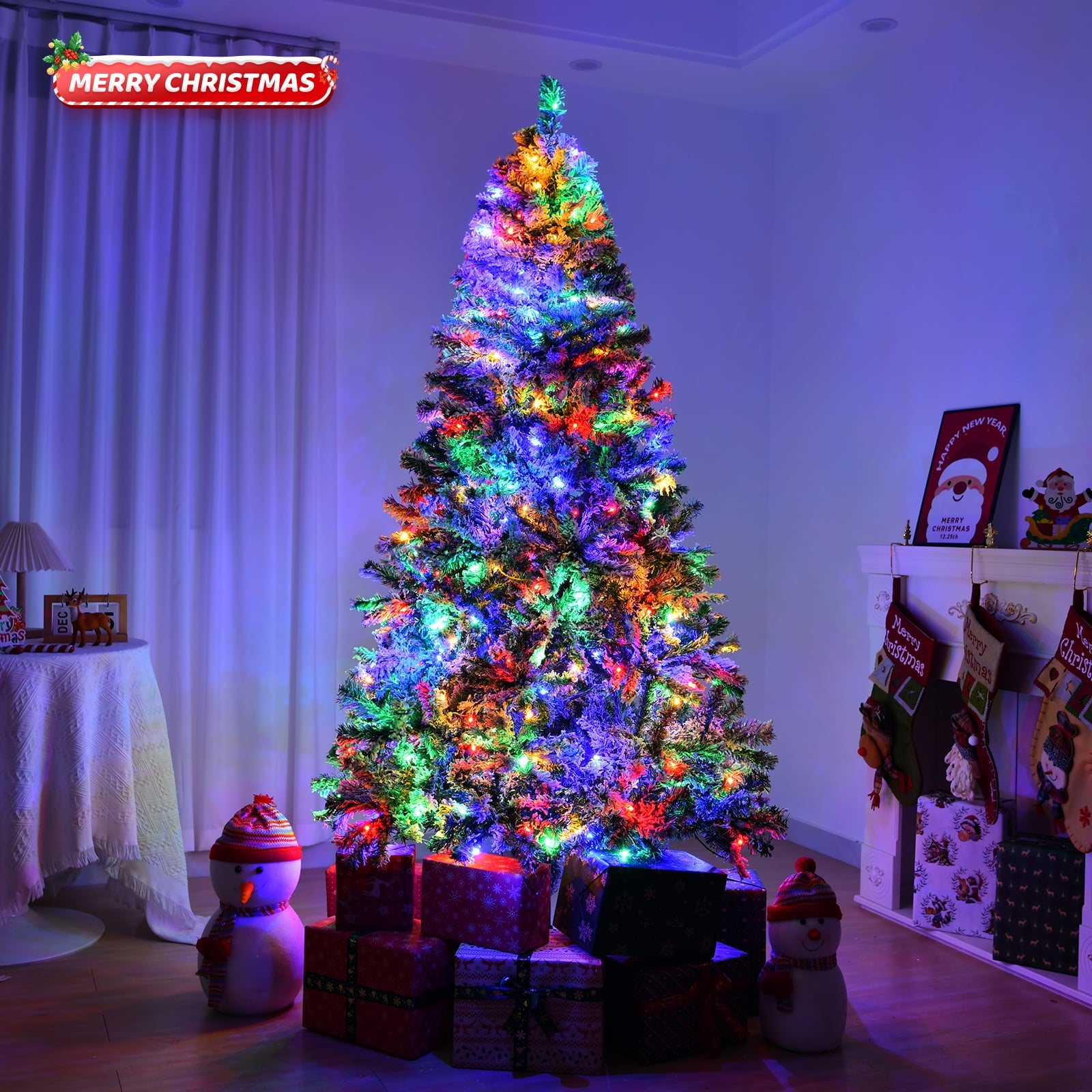 SUGIFT 6 Feet Pre-Lit PVC Artificial Carolina Pine Tree with LED Lights