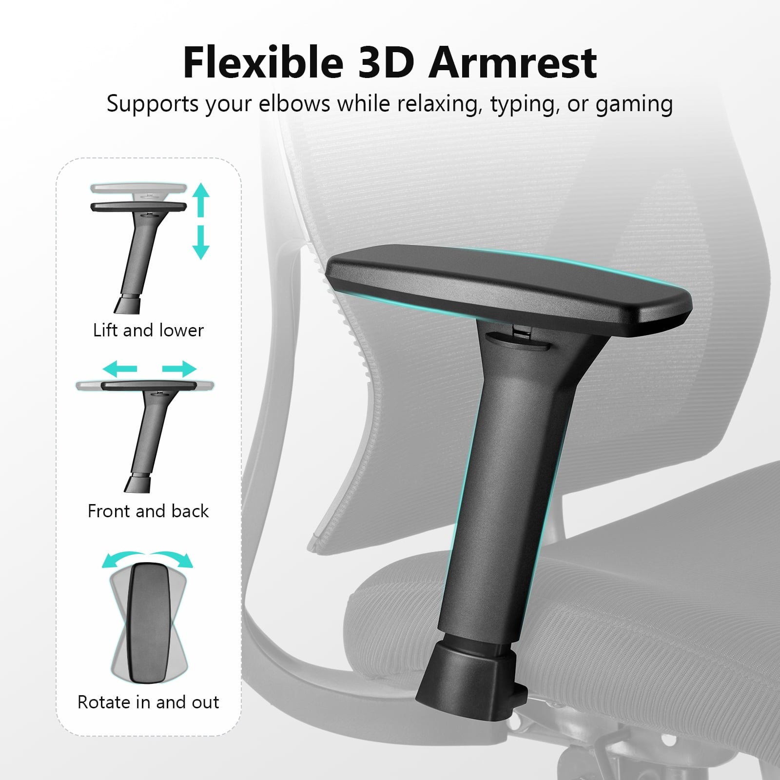 SUGIFT Ergonomic High Back Office Chair with Wheel 3D Armrests and Headrest, Black