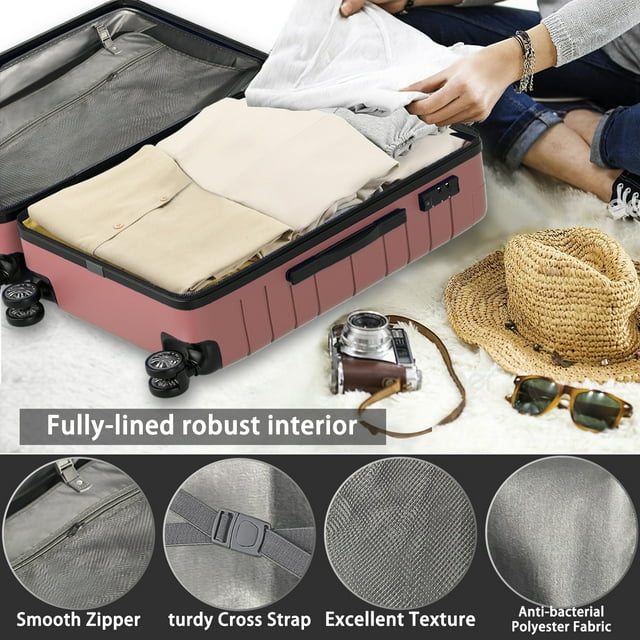SUGIFT 3 Piece Luggage Set, Hardside Luggage Spinner Wheels Suitcase Carry on Luggage, TSA Lock, 20in24in28in, Rose Gold