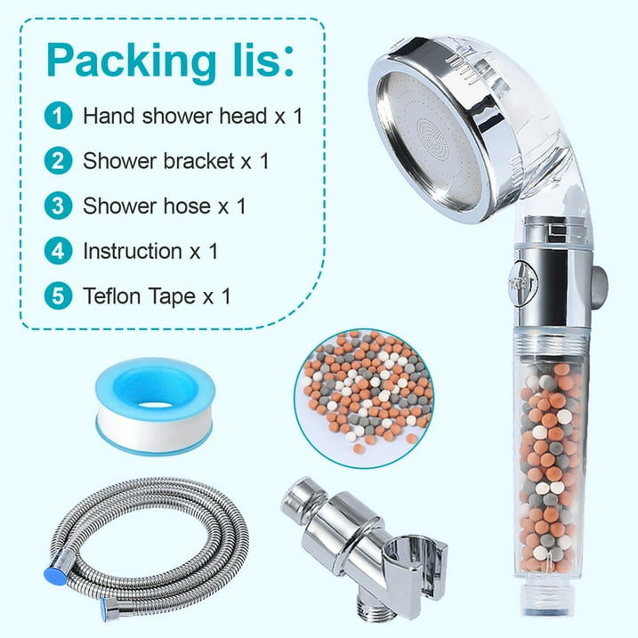SUGIFT Hand Held Shower Head with Filter Beads 3 Settings Spray High Pressure Shower Heads