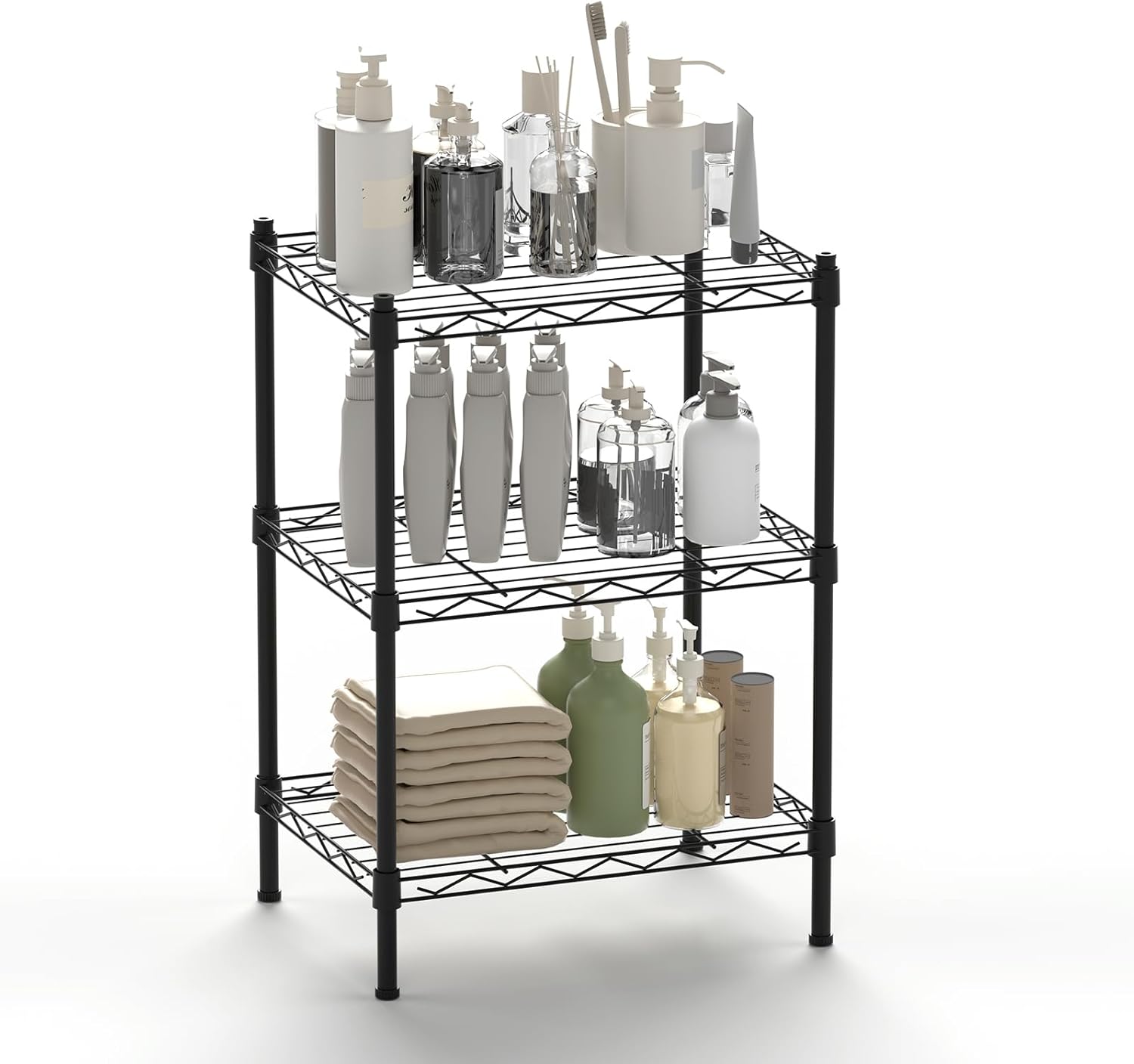 SUGIFT 3-Tier Strong Storage Shelving Unit Kitchen Metal Wire Shelving Organizer Unit with Anti-Sleep Feet Indoor Bathroom Black