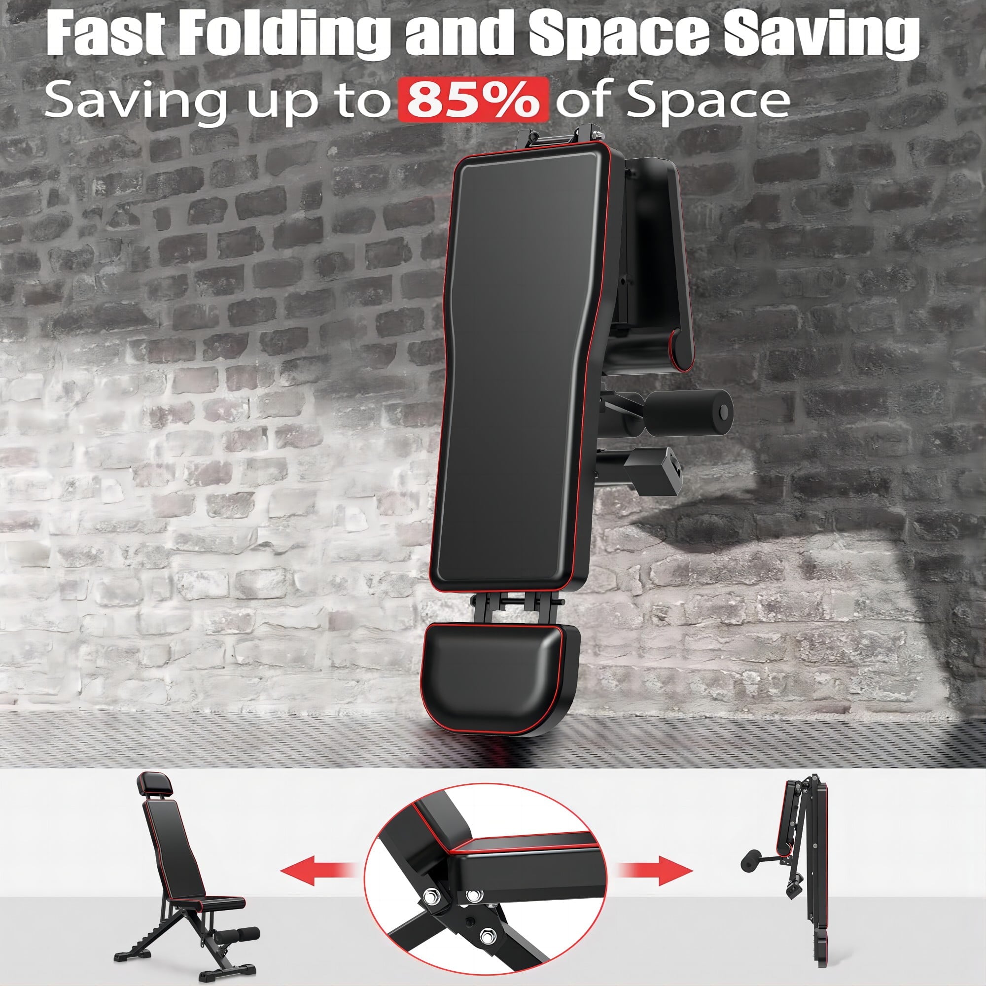 SUGIFT Adjustable Weight Bench, 650LB Foldable Workout Bench with Extended Head/Neck Protection/Spine Support for Bench Press, 3 Sec Fast Folding Multi-Purpose for Full Body Workout