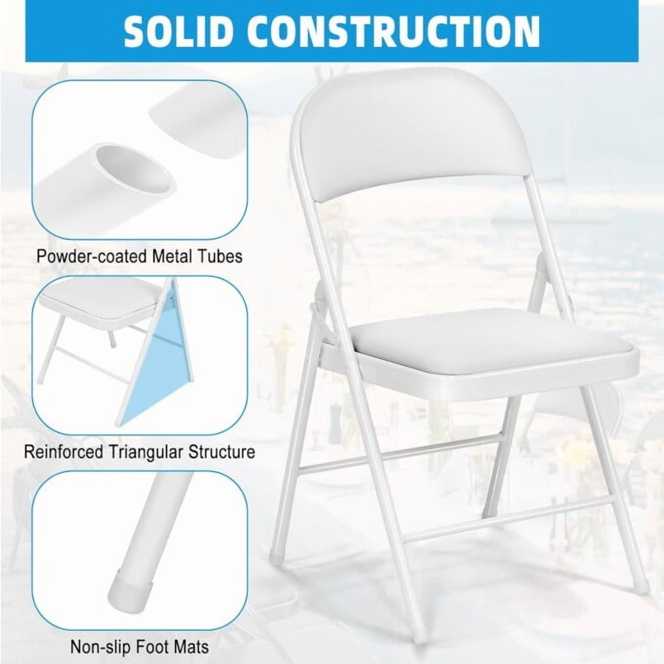 SUGIFT Deluxe Padded Seat and Metal Back Folding Chairs, White, 6 Pack