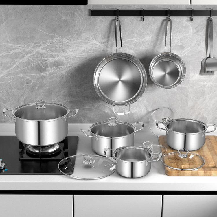 SUGIFT 12 Piece Pots and Pans Set with Tempered Glass Lids and Handles