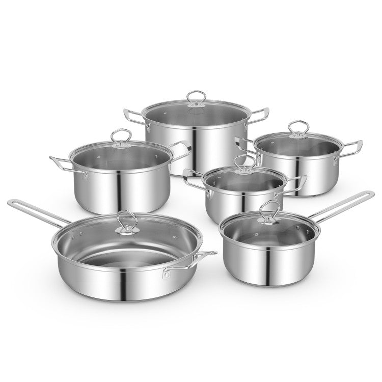SUGIFT 12 Piece Pots and Pans Set with Tempered Glass Lids and Handles