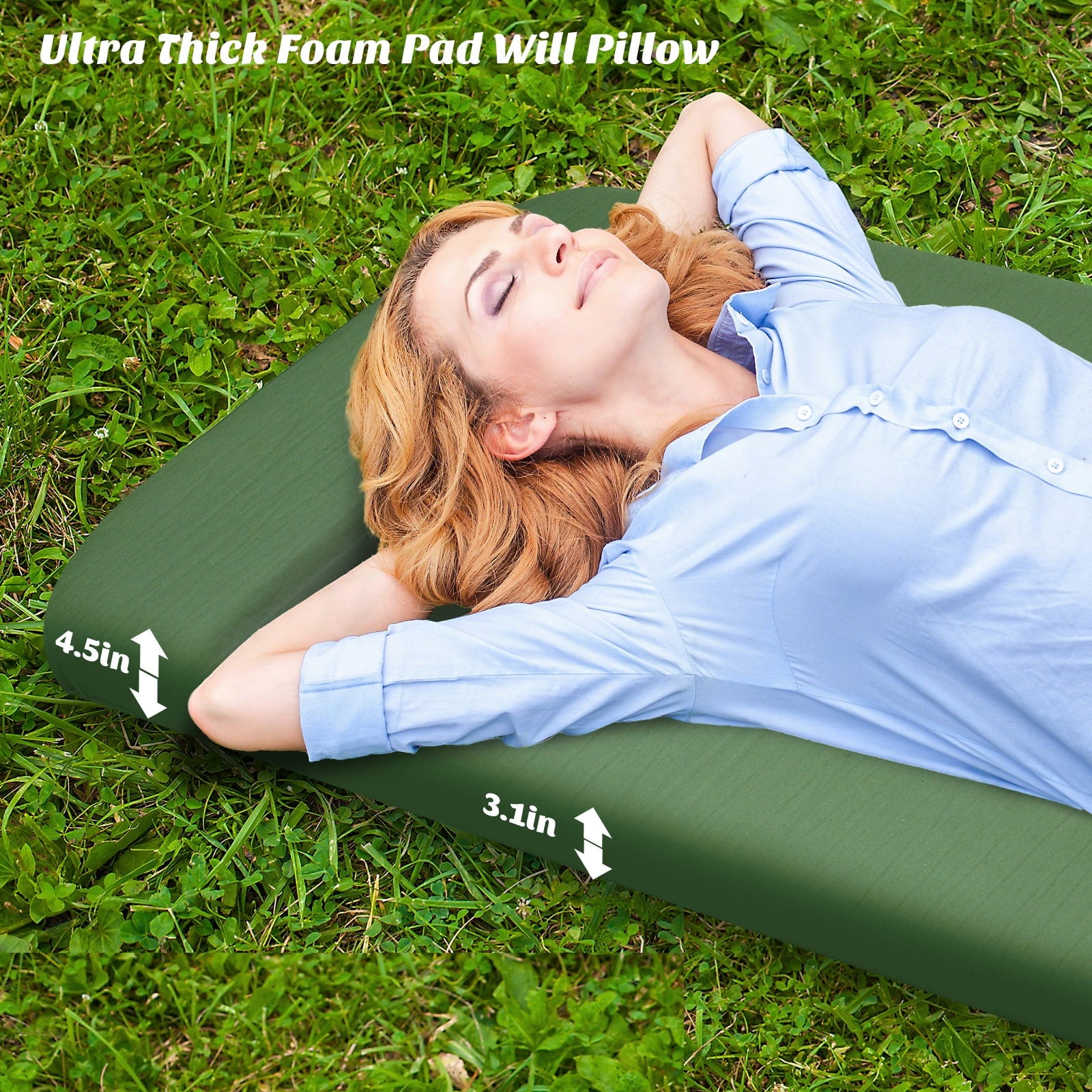 SUGIFT Self Inflating Sleeping Pad 3.2 Thick Memory Foam Camping Pad with Pillow 4-Season Camp Sleeping Mat for Tent Green