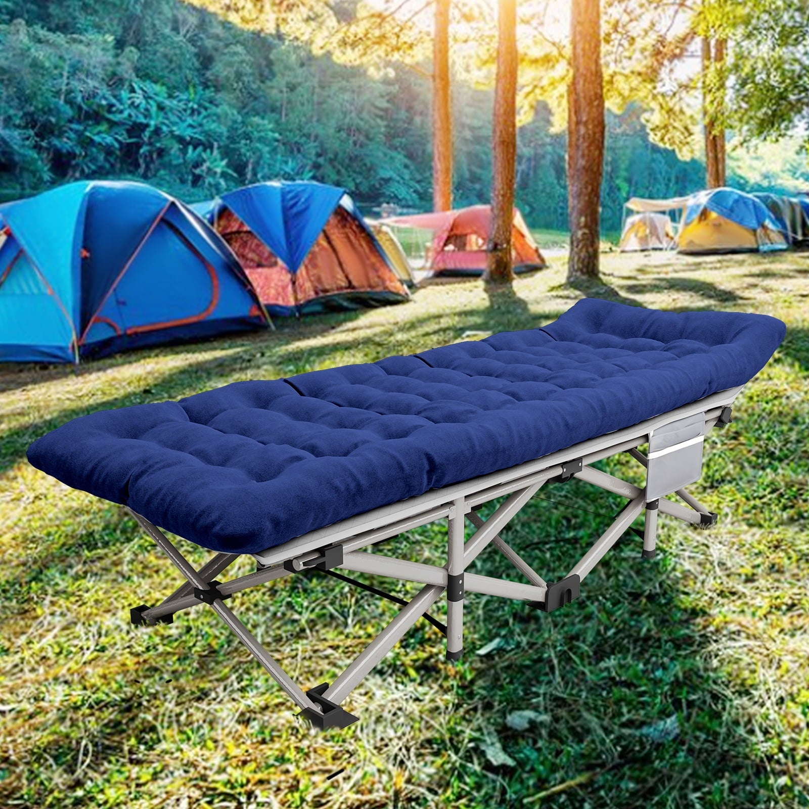 SUGIFT 2 Pack Camping cot for Adults 75x28 inch Portable Cot with Mattress, Supports 450 lbs, Gray Blue