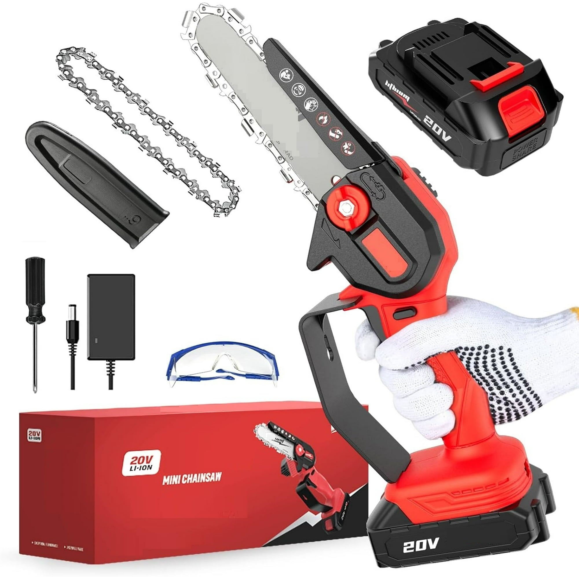 Cordless Mini Chainsaw One-Hand Handheld Electric Portable Chainsaw for Cutting Wood Trimming and Woodworking