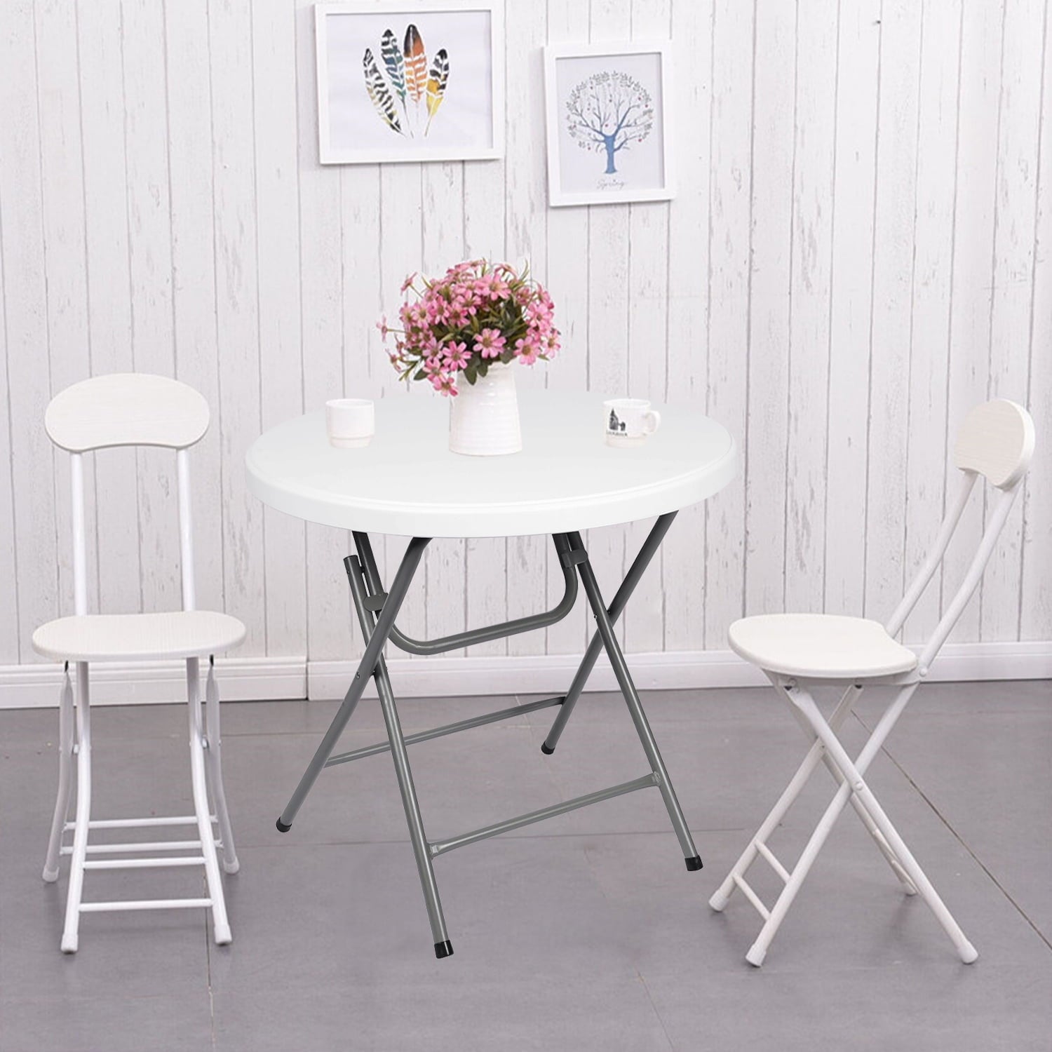 SUGIFT 32 inch Folding Table Round White Table for Indoor Outdoor