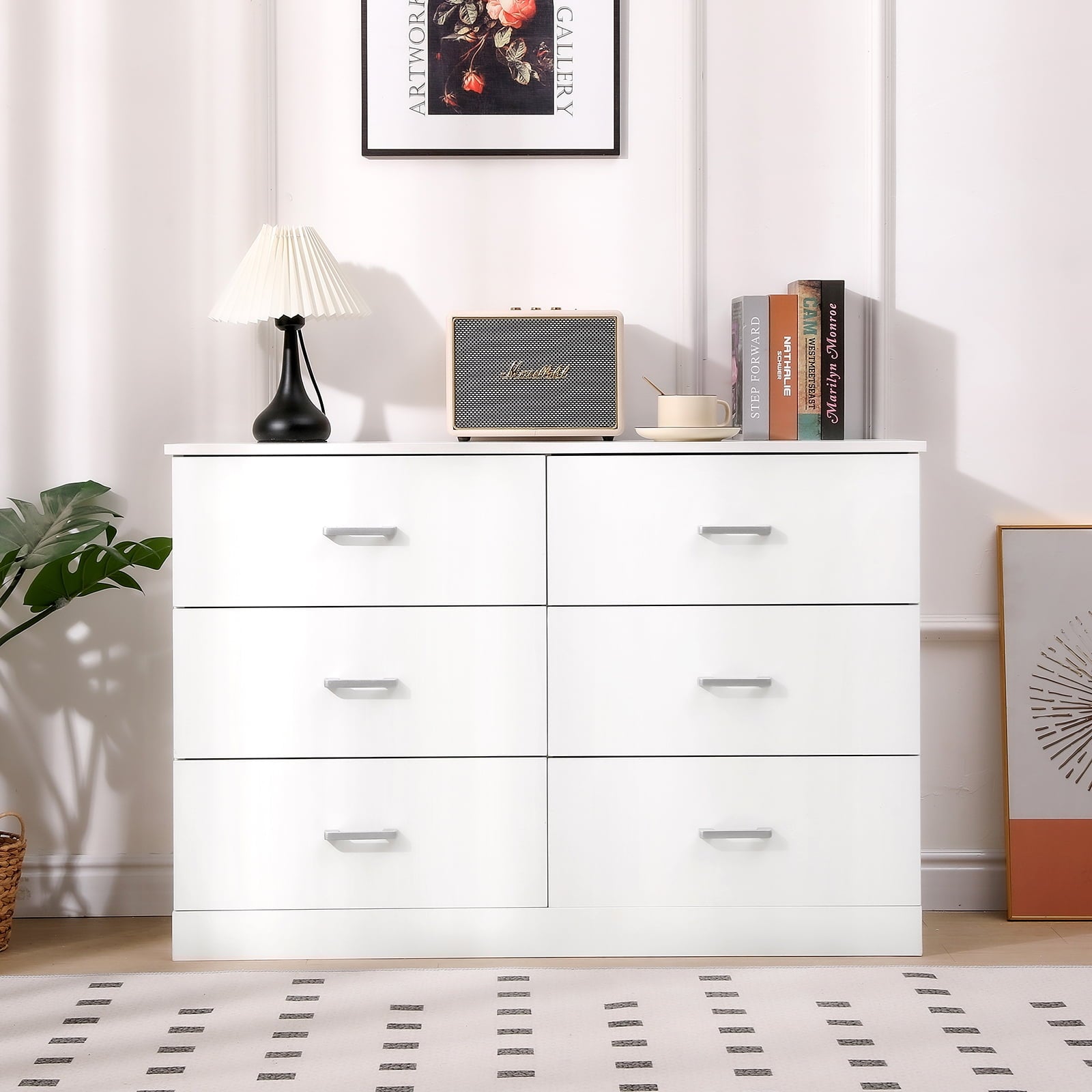 SUGIFT Dresser for Bedroom, White Dresser 6 Drawer with Wide Storage S SUGIFT Dresser for Bedroom, White Dresser 6 Drawer with Wide Storage S