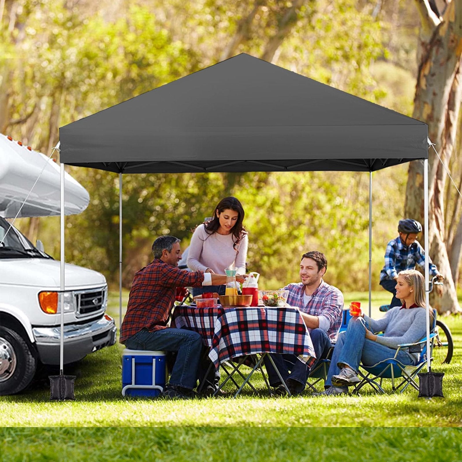 SUIFT 10x10 Pop Up Canopy Tent Instant Folding Canopy with 4 Weight Sandbags, Black