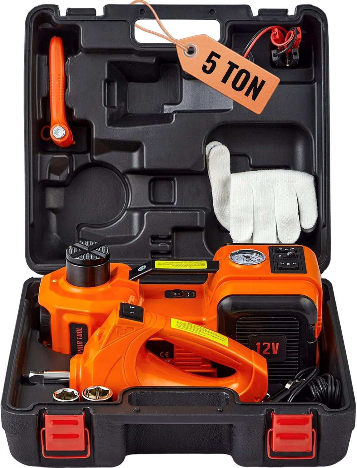 SUGIFT Electric Car Jack, 5 Ton/11023 LBS Hydraulic Jack Lift with Electric Impact Wrench, Built-in Inflatable Pump, and LED Light for SUV MPV Sedan Truck Change Tires Garage Repair