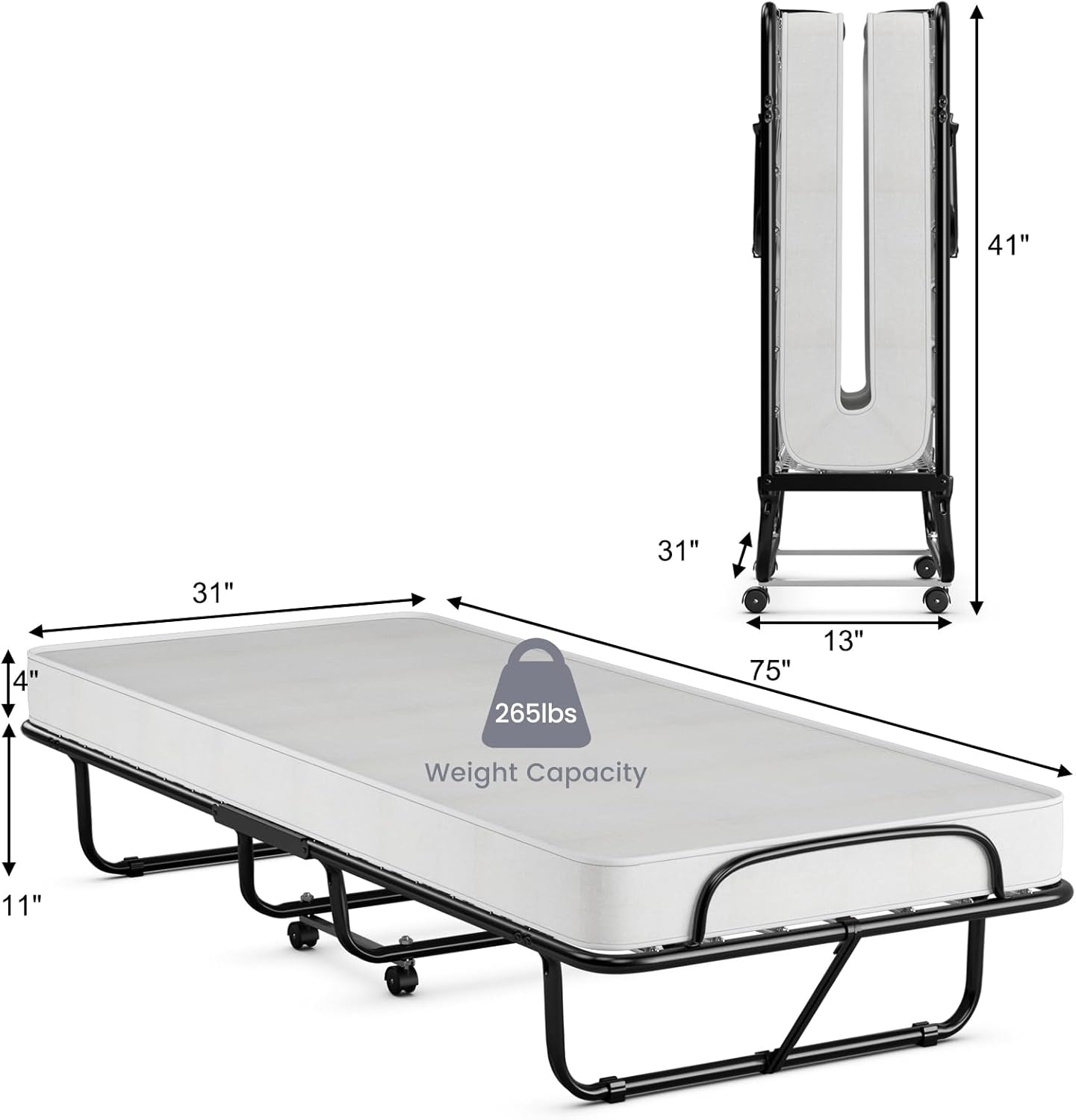SUGIFT Deluxe Diplomat Folding Bed with Mattress for Adults, Twin Size, Portable Foldable Bed with Luxurious Memory Foam Mattress and Super Strong Frame