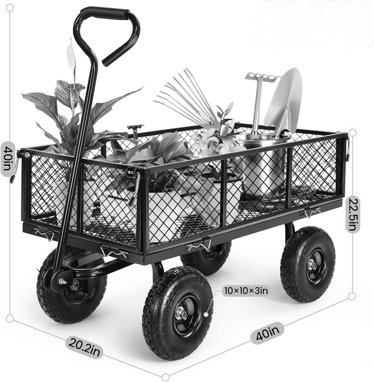 SUGIFT Heavy Duty Utility Cart, All Terrain Garden Wagon, 1200 Lb, Black