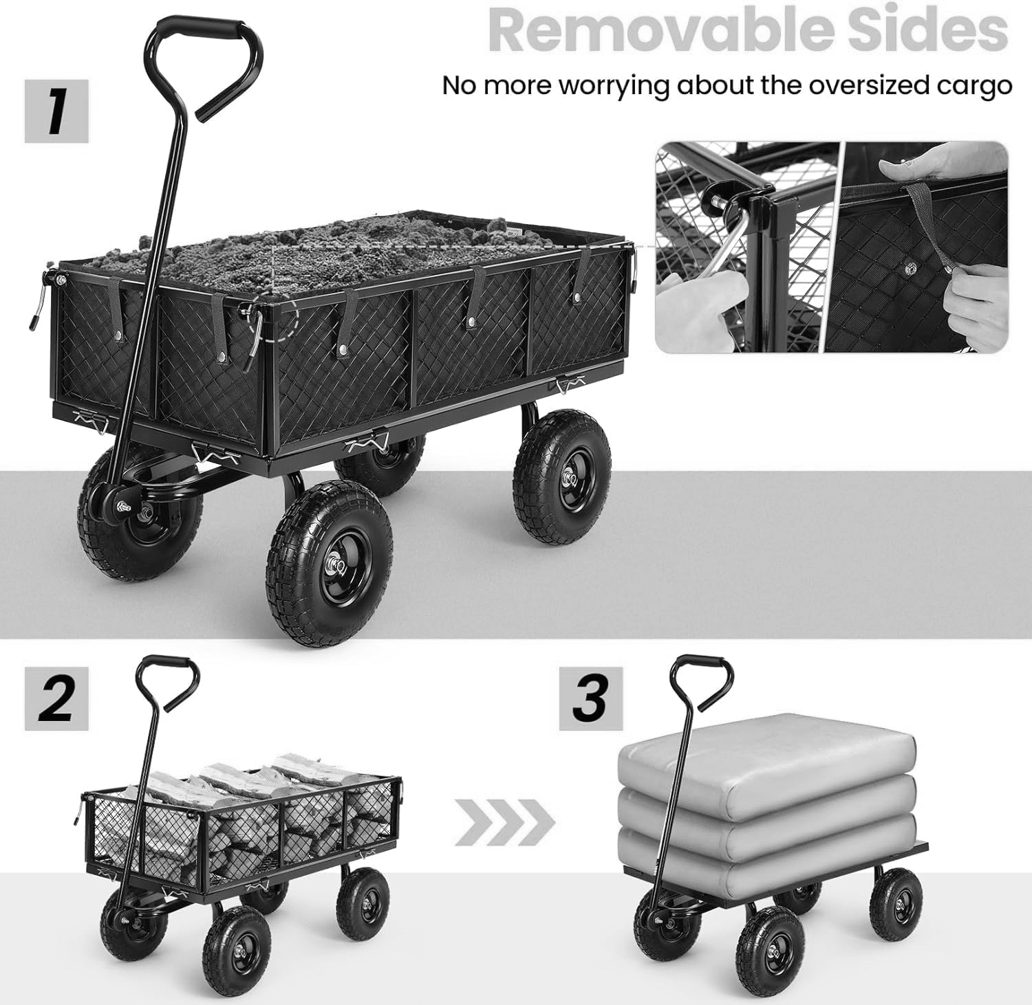 SUGIFT Heavy Duty Utility Cart, All Terrain Garden Wagon, 1200 Lb, Black