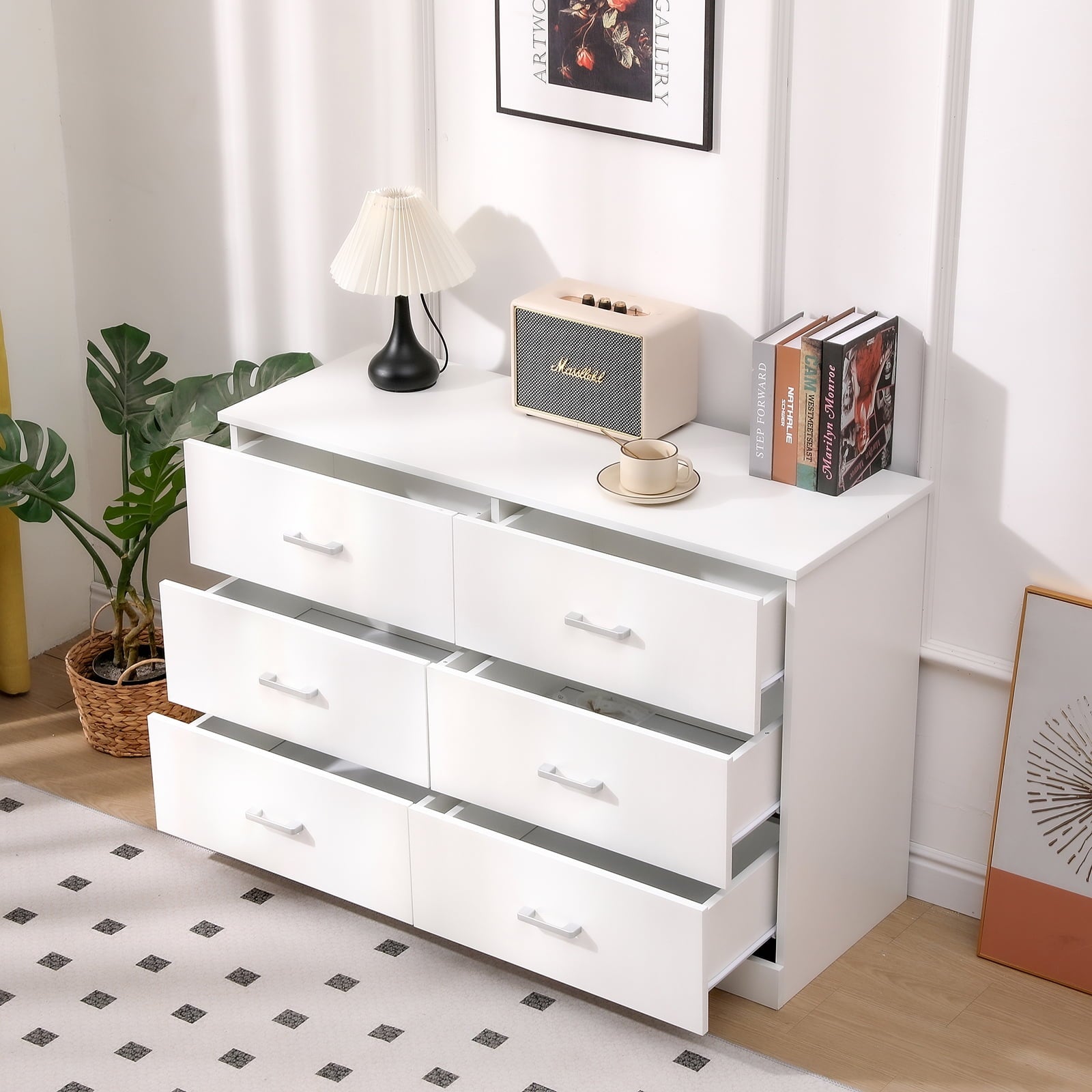 SUGIFT Dresser for Bedroom, White Dresser 6 Drawer with Wide Storage S SUGIFT Dresser for Bedroom, White Dresser 6 Drawer with Wide Storage S