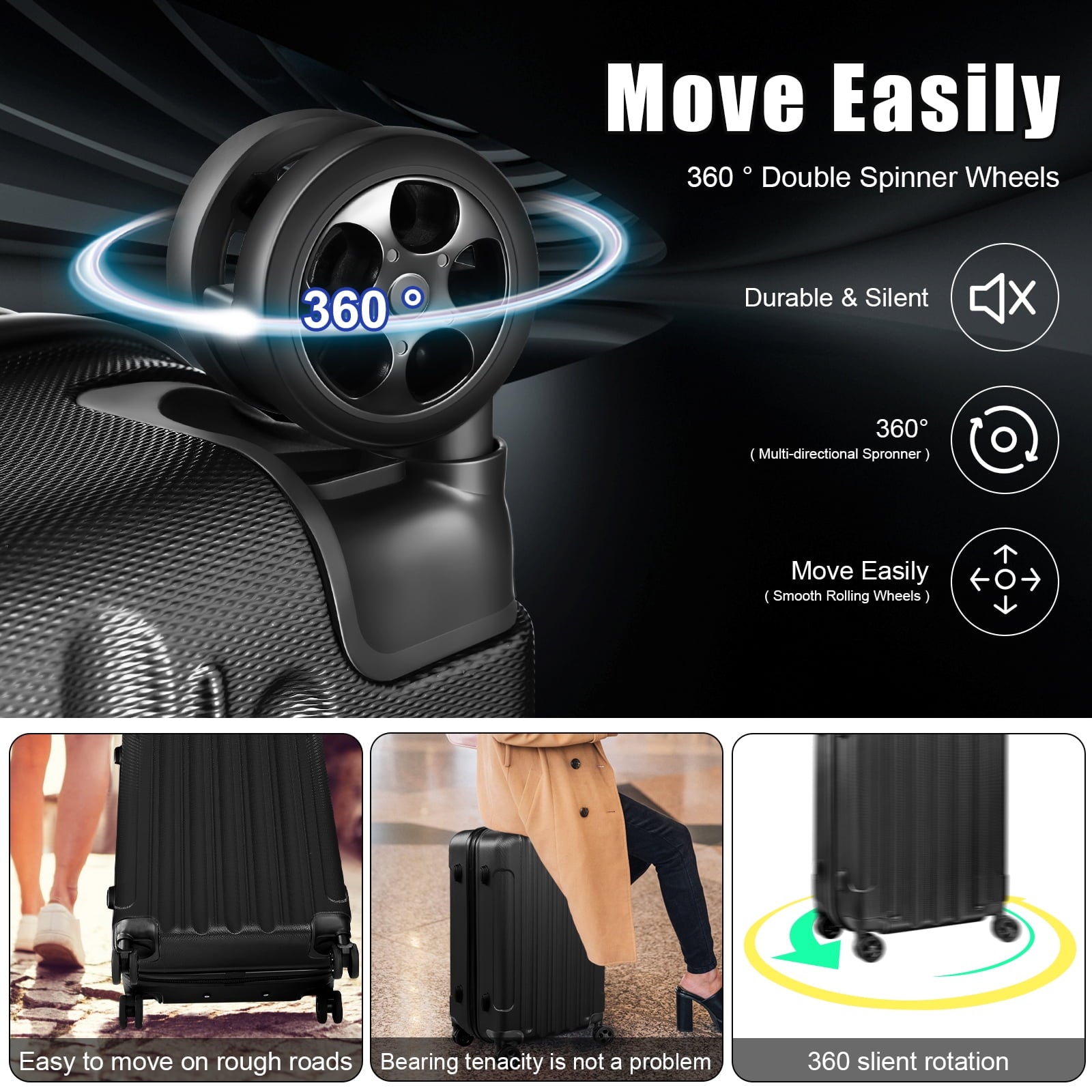 SUGIFT Luggage 4 Piece Set Suitcase Spinner Hardshell Lightweight TSA Lock
