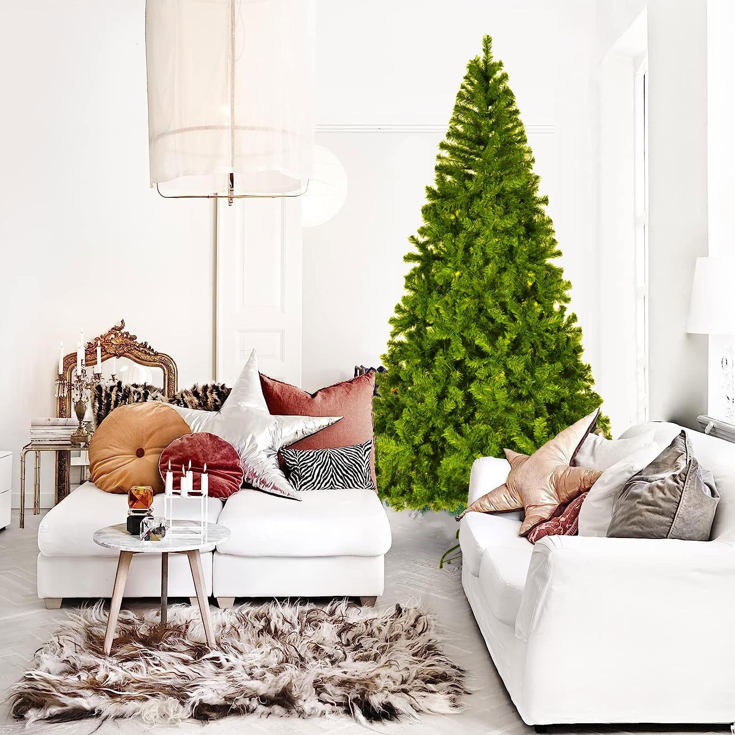 SUGIFT 7.5ft Premium PVC Christmas Tree 1405 Branches Metal Base Indoor Outdoor Green