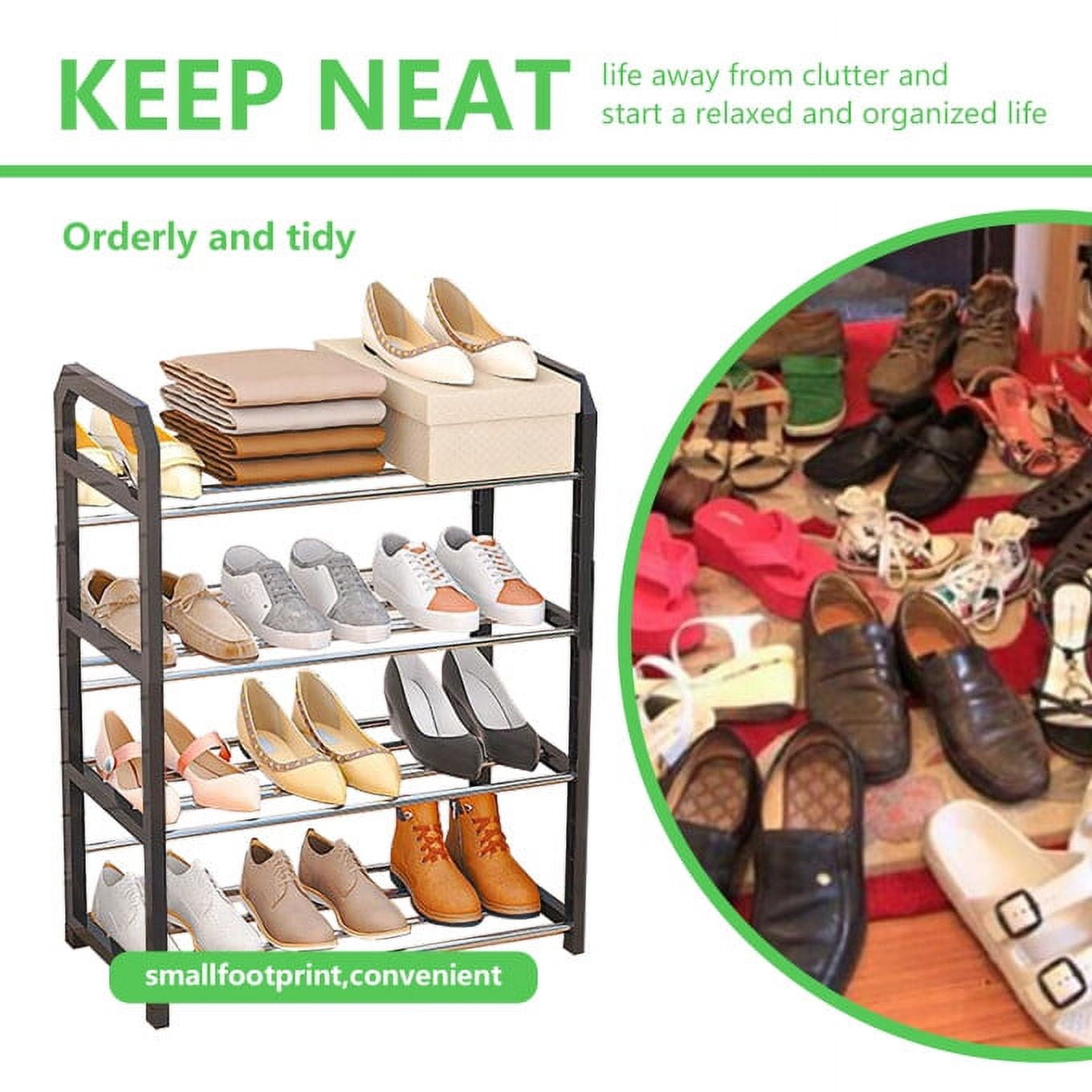 SUGIFT 4 Tier Shoe Rack Steel Shoe Shelves Organizer for Closet Hallway Bedroom Entryway Black