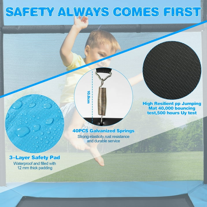 SUGIFT 3-in-1 Kids Trampoline with Swing Horizontal Bar, Indoor/Outdoor, Ages 3¨C8, Blue