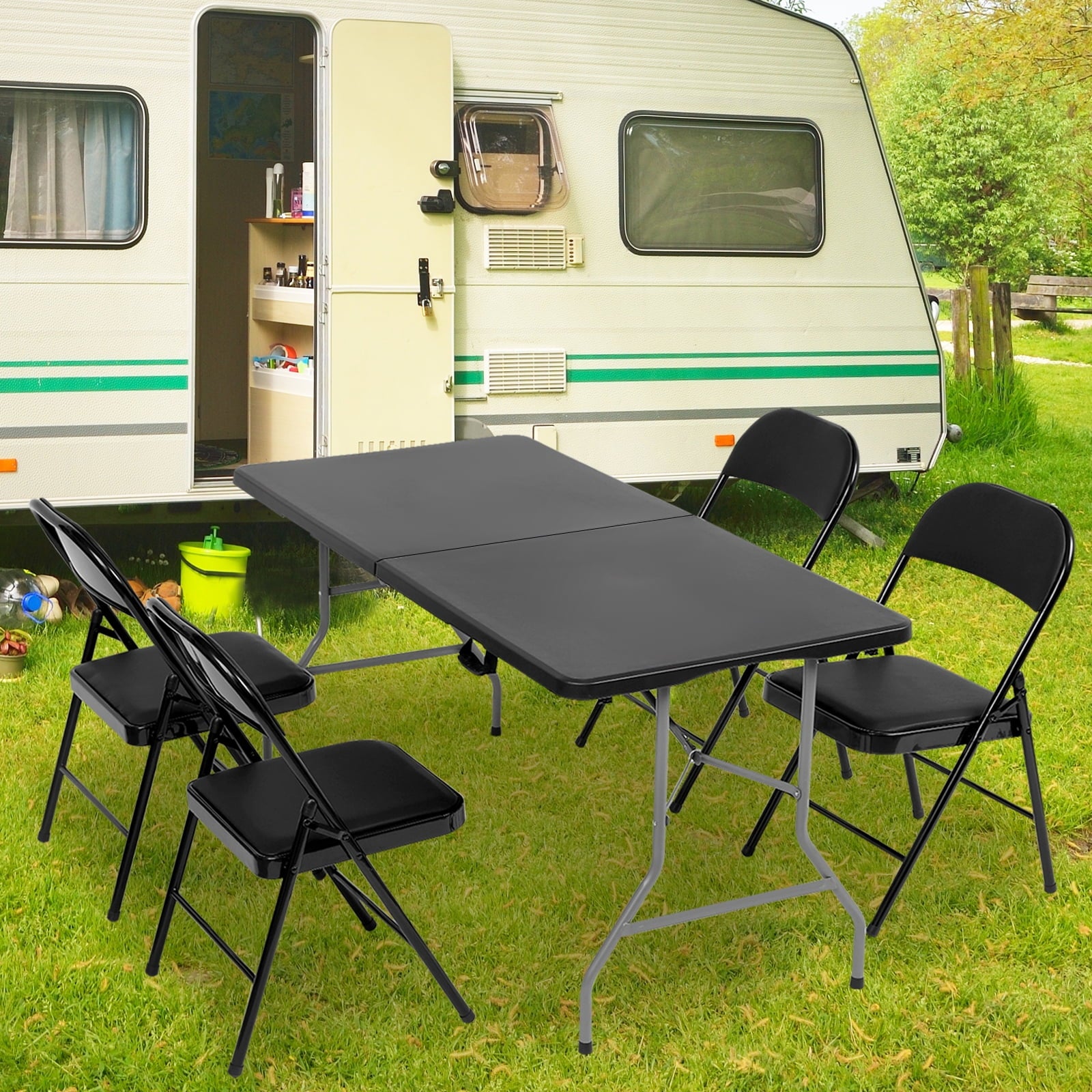 SUGIFT 5 ft Folding Table Portable HDPE Rectangular Table with Carry Handle, 10pack, Black