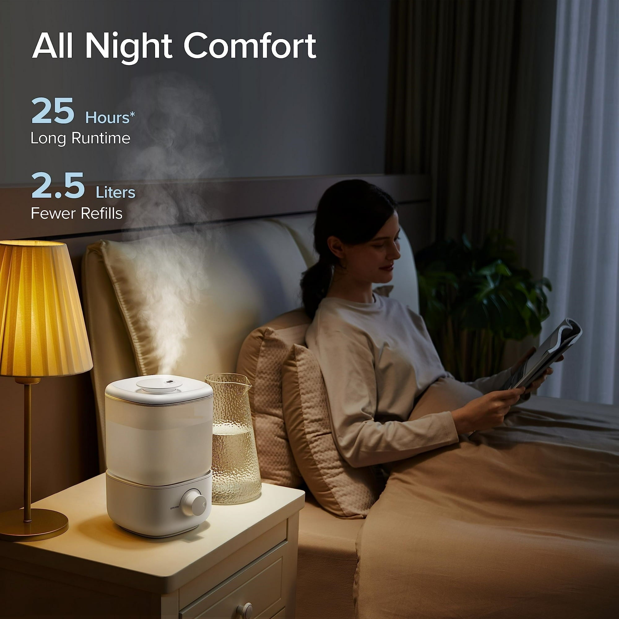 SUGIFT Humidifiers for Bedroom Top Fill 4L Supersized Cool Mist Humidifier 32H Runtime 28 dB Quiet Air Humidifier for Large Room Night Light