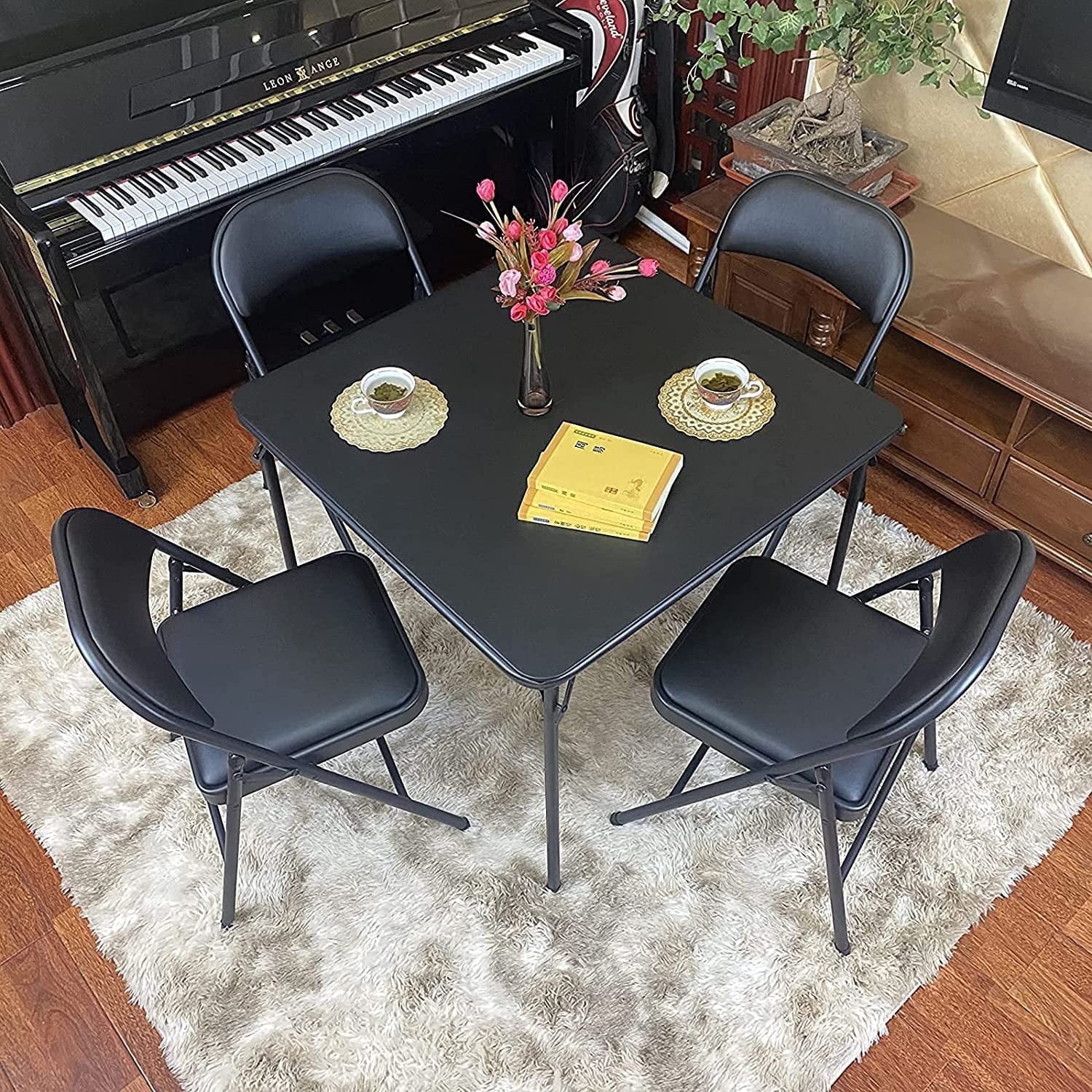 SUGIFT 6 Pack Padded Folding Chairs Set for Home and Office, Indoor and Outdoor Events (Black)