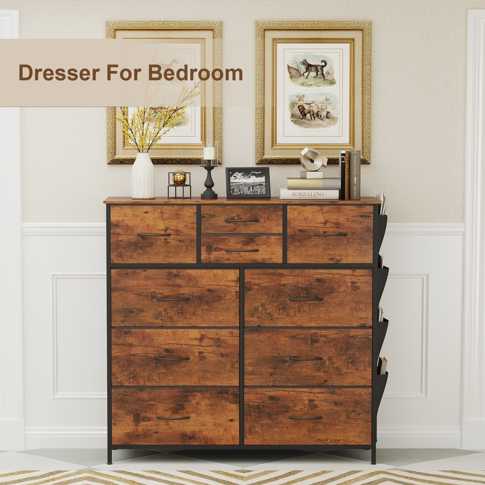 SUGIFT 10 Drawers Dresser for Bedroom, Fabric Storage Organizer Unit for Living Room, Hallway (Rustic Brown)