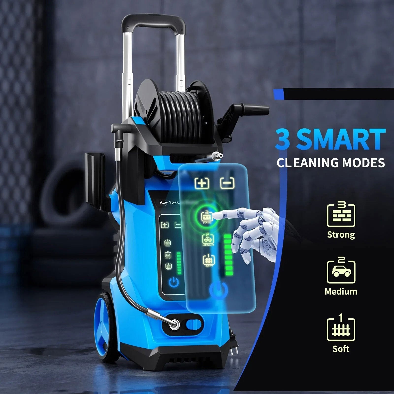 SUGIFT Electric Pressure Washer 4500PSI-Max 3.2GPM with Touch Screen Adjustable Pressure and 5 Nozzles Power Washer Cleaning for Patio, Blue