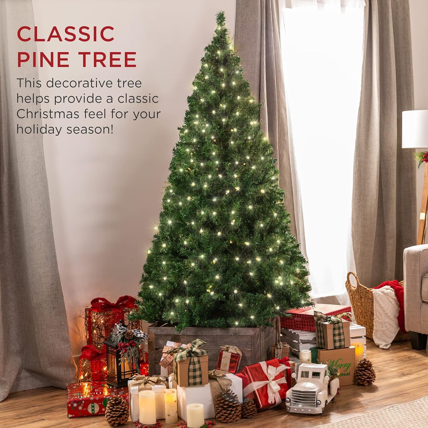 SUGIFT 7.5Ft Artificial Christmas Tree Stand w 1405 400 Lights Tips Indoor Outdoor Green