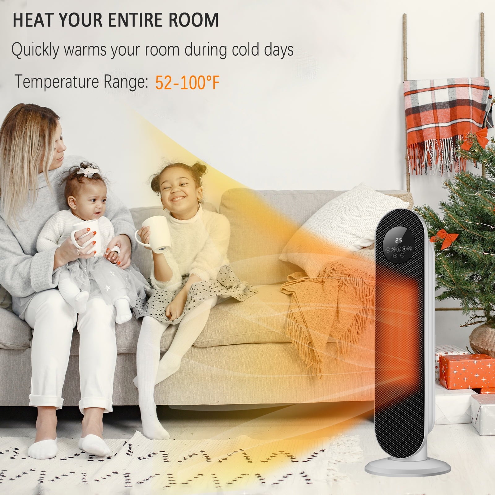 SUGIFT 1500W Electric Oscillating Ceramic Tower Space Heater, White
