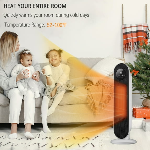 SUGIFT 26" 1500W Electric Portable Oscillating Ceramic Space Heater Tower with Digital Display, White