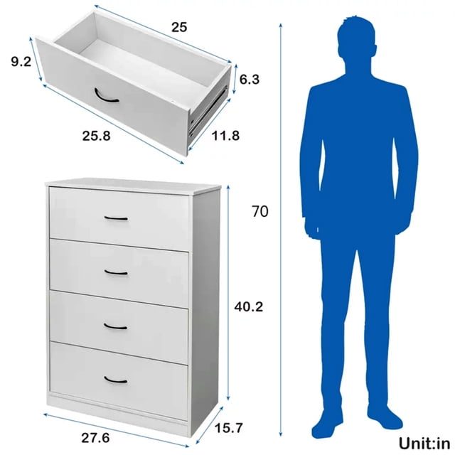 SUGIFT Modern Grey 4 Drawer Dresser Storage Cabinet Dresser Organizer Unit with Handle