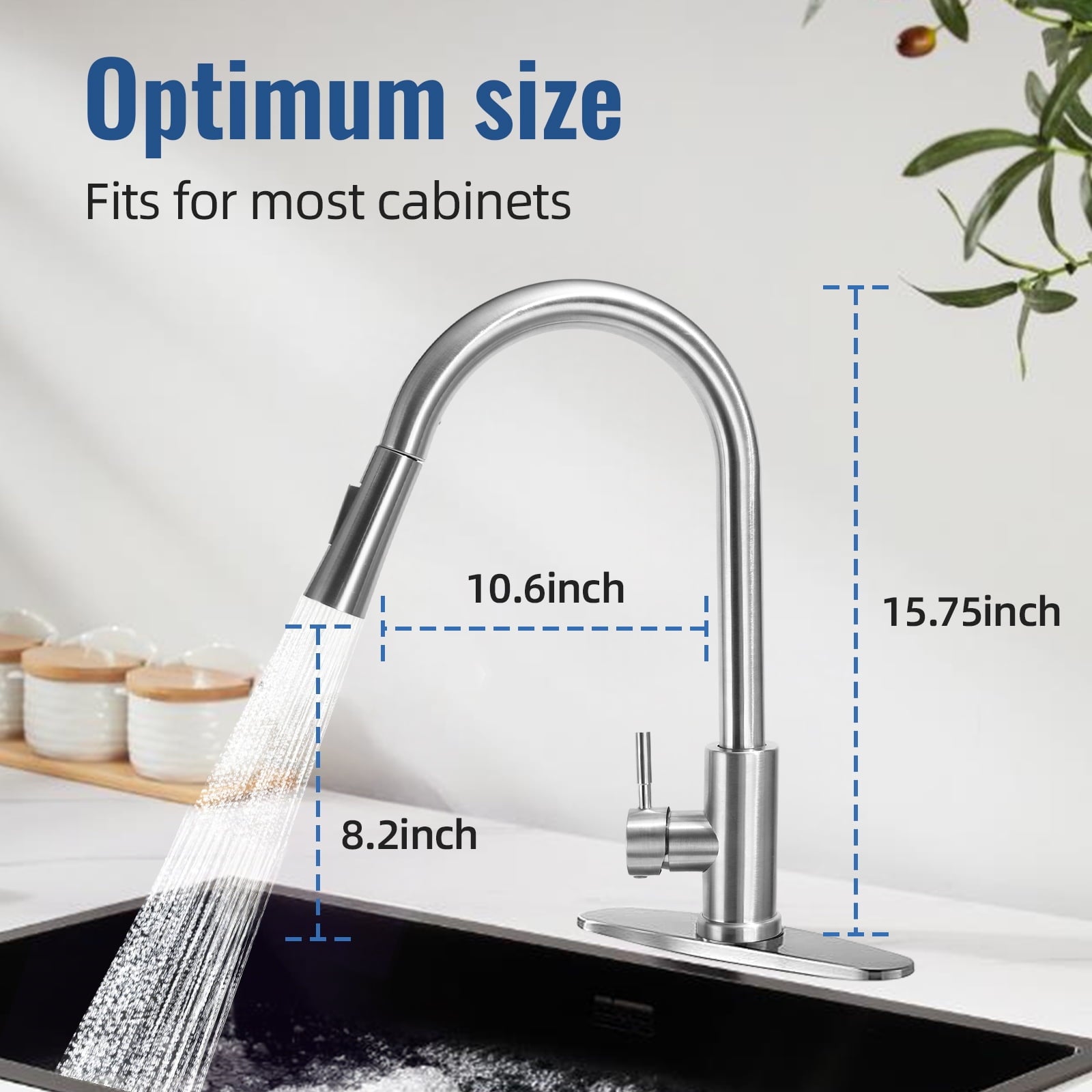 SUGIFT Kitchen Faucet with Pull Down Sprayer Stainless Steel Kitchen Sink Faucet with Deck Plate to Cover Hole