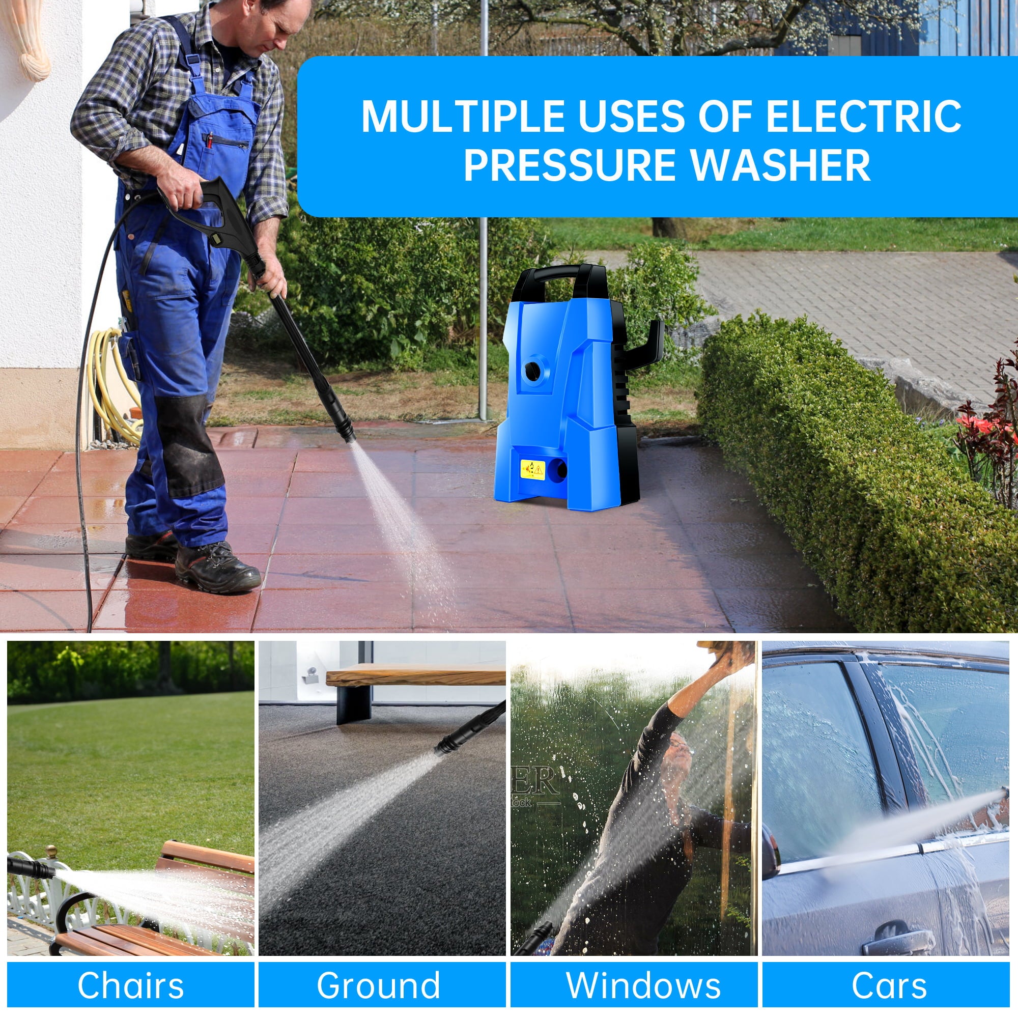 SUGIFT 2000 PSI 2.3 GPM Electric Pressure Washer 1800W High Pressure Washer Cleaner Machine