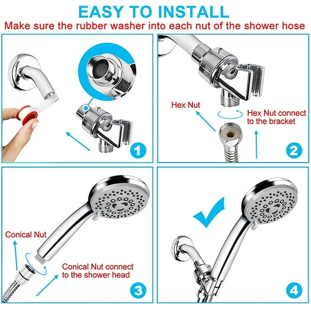 SUGIFT Shower Head High Pressure Water Saving 5 Mode Function Spay Handheld Showerheads Set with 79 inch Stainless Steel Hose Bracket Teflon Tape Rubber Washers